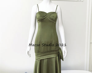 Vintage green satin dress Mermaid prom dress daily dress Party Birthday Dress women lolita Dress Bridesmaid Dress