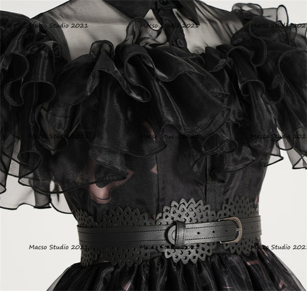 Wednesday Addams Black prom Dress Halloween Cosplay Costume Handmade Ball Gown Women Costume Adult Women Cosplay Halloween Cosplay Costume