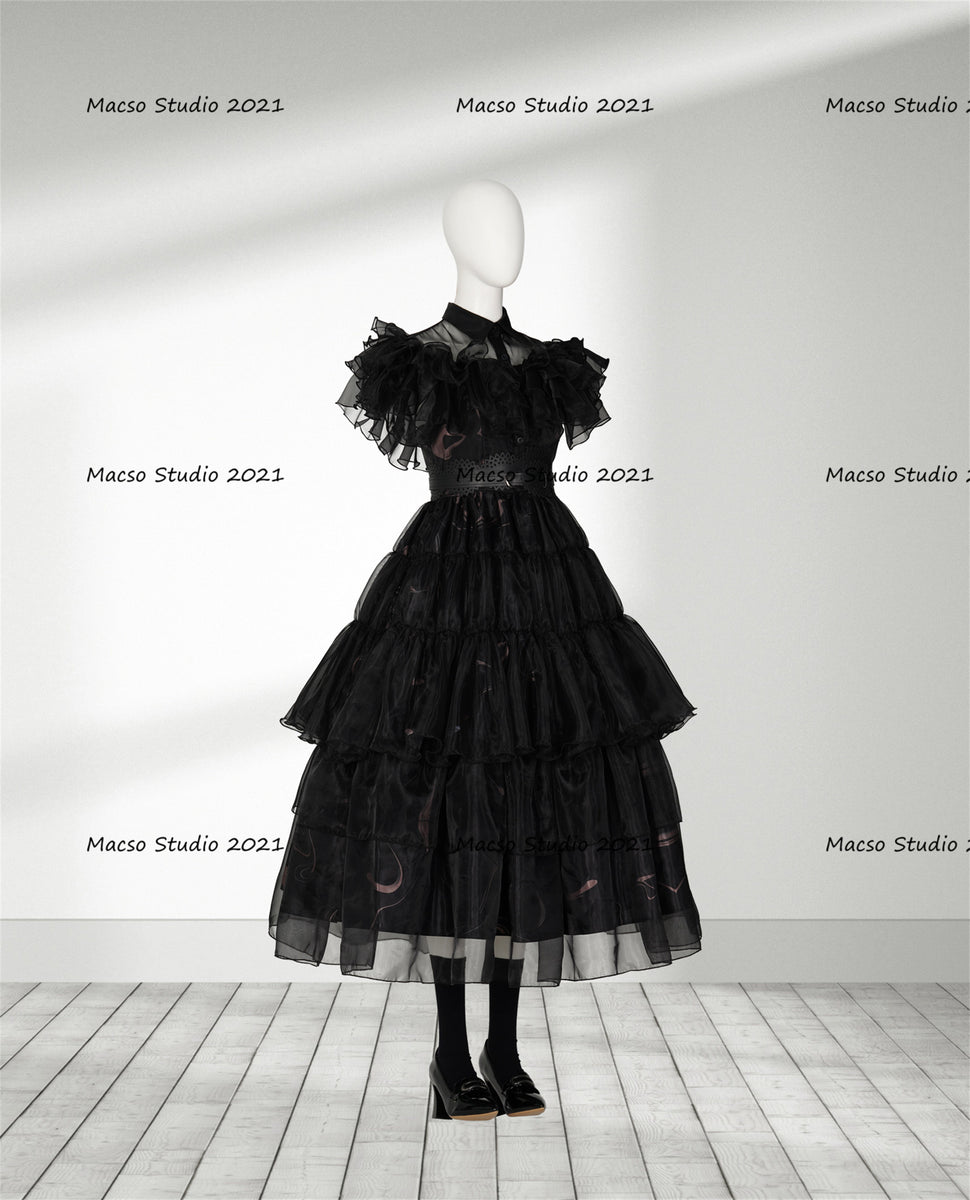 Wednesday Addams Black prom Dress Halloween Cosplay Costume Handmade B ...