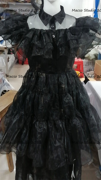 Wednesday Addams Black prom Dress Halloween Cosplay Costume Handmade Ball Gown Women Costume Adult Women Cosplay Halloween Cosplay Costume