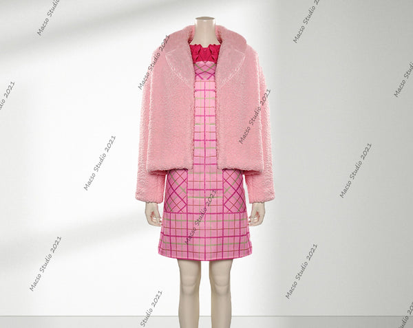 Wednesday Addams Enid Sinclair pink coat&dress Halloween Cosplay Costume Handmade Costume Adult Women Cosplay Halloween Cosplay Costume