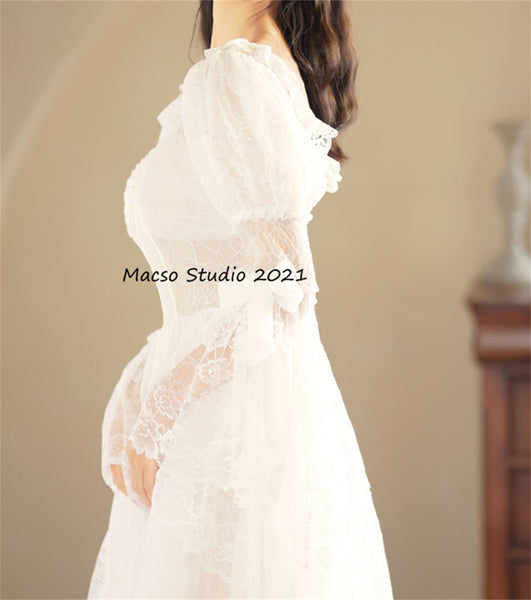 White lace Lolita Prom Dress Vintage Wedding Dress Prom Dress Graduation Dress Birthday Gown Adult Ceremony Dress Evening Prom Party Dress