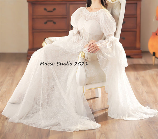White lace Lolita Prom Dress Vintage Wedding Dress Prom Dress Graduation Dress Birthday Gown Adult Ceremony Dress Evening Prom Party Dress