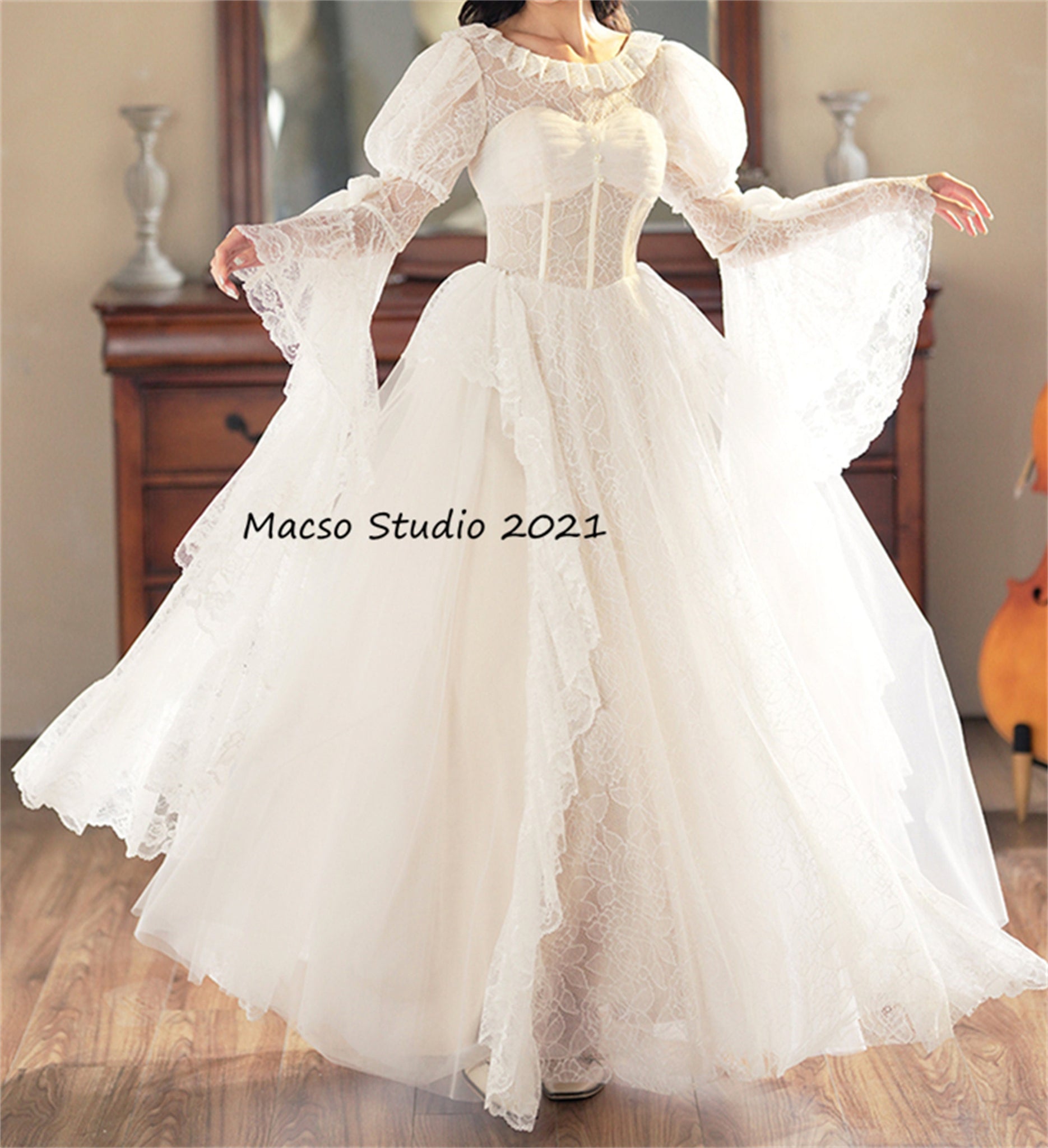 vintage white lace prom dress Modest Mermaid Lace Prom Dresses with Sleeves Vintage Prom Dress ARD1893