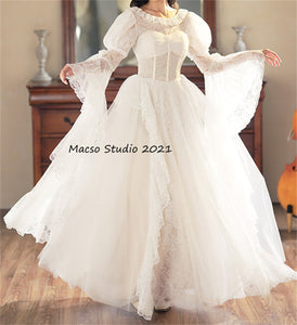 White lace Lolita Prom Dress Vintage Wedding Dress Prom Dress Graduation Dress Birthday Gown Adult Ceremony Dress Evening Prom Party Dress