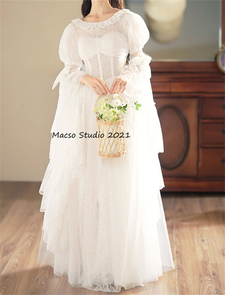White lace Lolita Prom Dress Vintage Wedding Dress Prom Dress Graduation Dress Birthday Gown Adult Ceremony Dress Evening Prom Party Dress