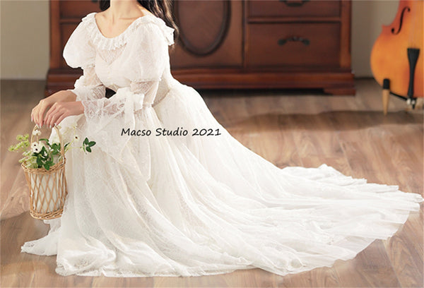White lace Lolita Prom Dress Vintage Wedding Dress Prom Dress Graduation Dress Birthday Gown Adult Ceremony Dress Evening Prom Party Dress