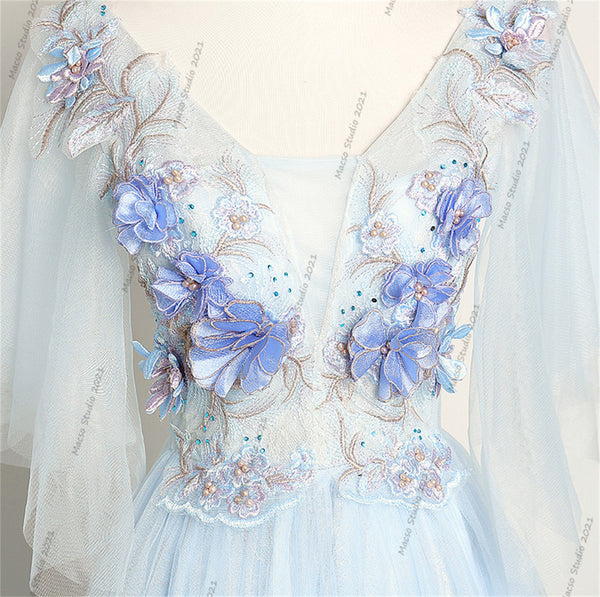 CUSTOM Women flower Blue Long Gown Dress Bridal Gown Bridesmaid Dress Evening Prom Party Dress Blue Formal Graduation Dress custom