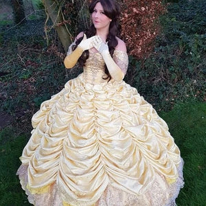 belle dress adult High Quality Adult Belle Princess Costume Yellow Moive Beauty and the Beast Cosplay Dresses For Women