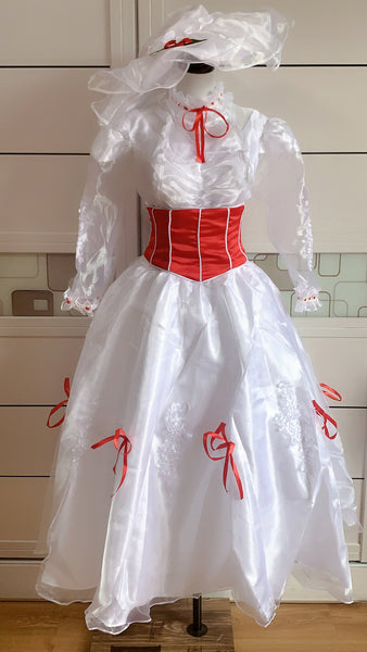 Inspired Mary Poppins Cosplay Costume Mary Poppins White Dress Outfits