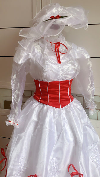 Inspired Mary Poppins Cosplay Costume Mary Poppins White Dress Outfits
