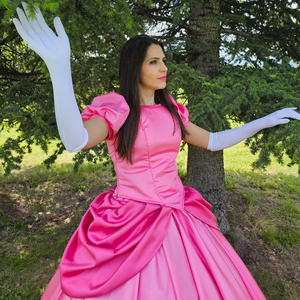 Pink Princess Costume: Women's Party Dress with Bustier, Skirt, Sleeves