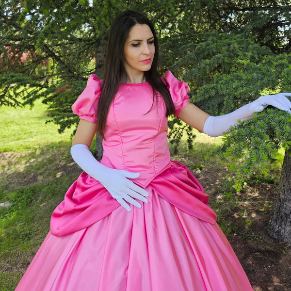 Pink Princess Costume: Women's Party Dress with Bustier, Skirt, Sleeves