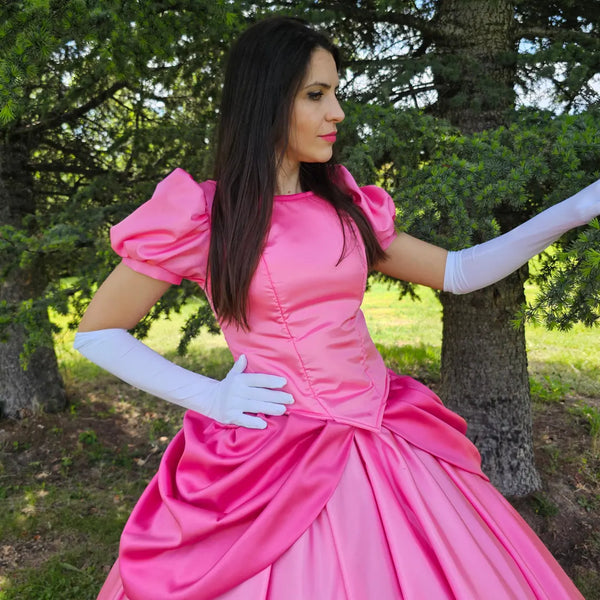 Pink Princess Costume: Women's Party Dress with Bustier, Skirt, Sleeves