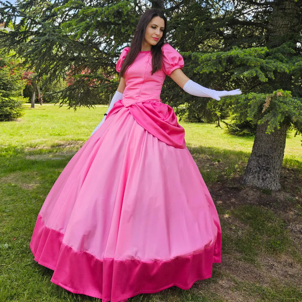 Pink Princess Costume: Women's Party Dress with Bustier, Skirt, Sleeves