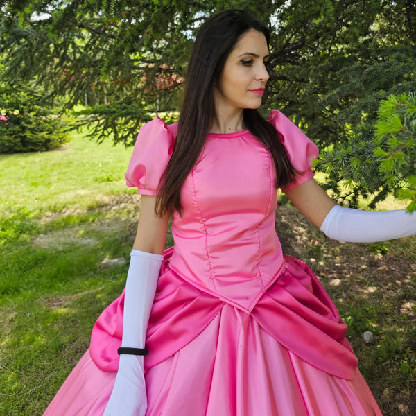 Pink Princess Costume: Women's Party Dress with Bustier, Skirt, Sleeves