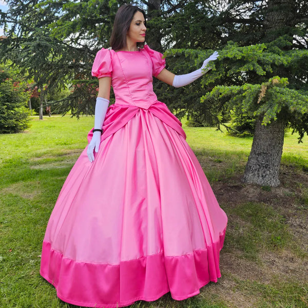 Pink Princess Costume: Women's Party Dress with Bustier, Skirt, Sleeves