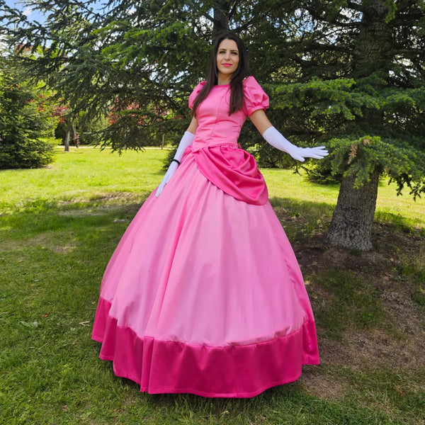 Pink Princess Costume: Women's Party Dress with Bustier, Skirt, Sleeves