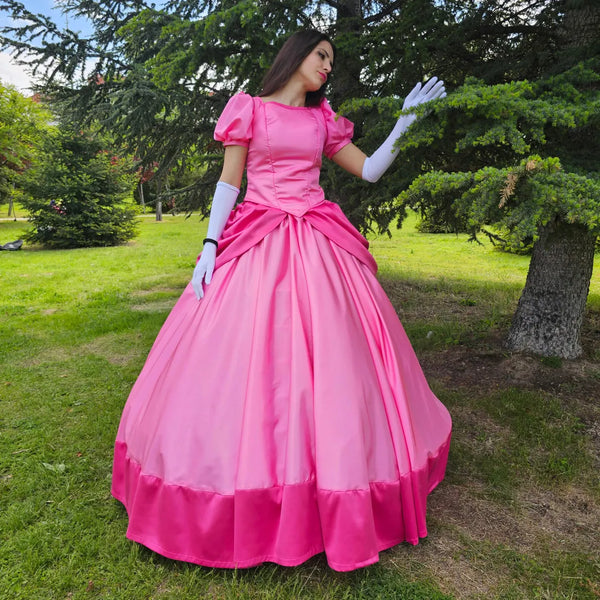 Pink Princess Costume: Women's Party Dress with Bustier, Skirt, Sleeves
