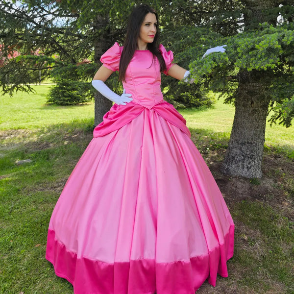 Pink Princess Costume: Women's Party Dress with Bustier, Skirt, Sleeves