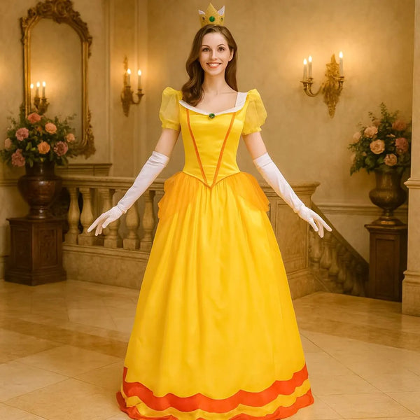 Halloween Adult Princess Peach Cosplay Costume, Cosplay Daisy Princess Dress, Princess Dress for Cosplay, Halloween Costume