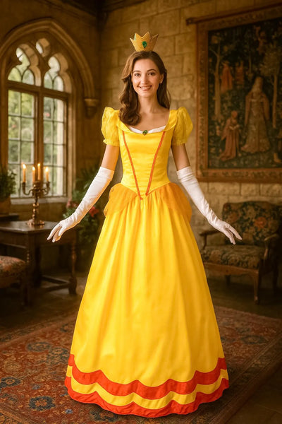 Halloween Adult Princess Peach Cosplay Costume, Cosplay Daisy Princess Dress, Princess Dress for Cosplay, Halloween Costume