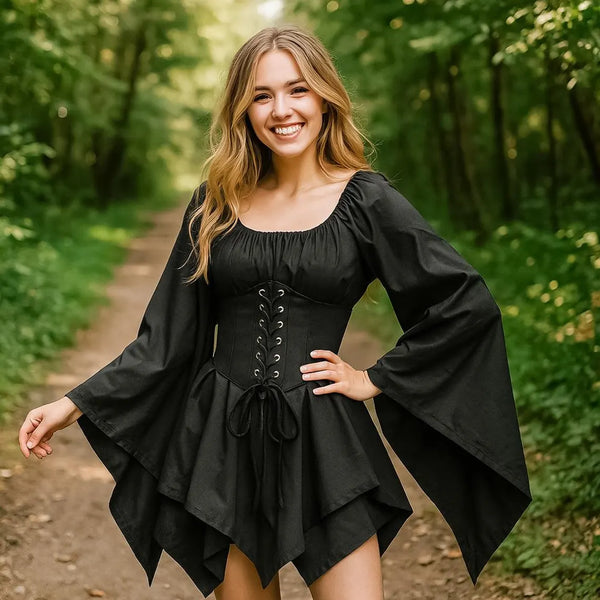 Renaissance Bell Sleeve Gown, Medieval Renaissance Corset Dress, Women's Renaissance Cosplay Dress with Bell Sleeve, Halloween Outfit
