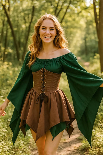 Renaissance Bell Sleeve Gown, Medieval Renaissance Corset Dress, Women's Renaissance Cosplay Dress with Bell Sleeve, Halloween Outfit