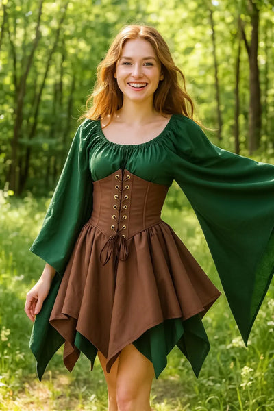 Renaissance Bell Sleeve Gown, Medieval Renaissance Corset Dress, Women's Renaissance Cosplay Dress with Bell Sleeve, Halloween Outfit