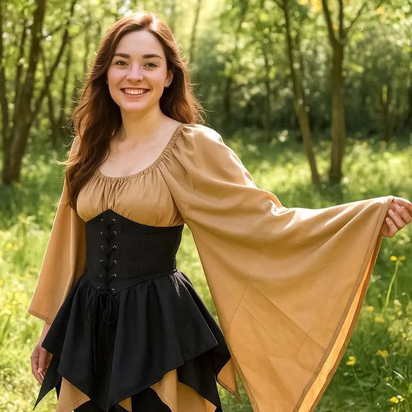 Renaissance Bell Sleeve Gown, Medieval Renaissance Corset Dress, Women's Renaissance Cosplay Dress with Bell Sleeve, Halloween Outfit