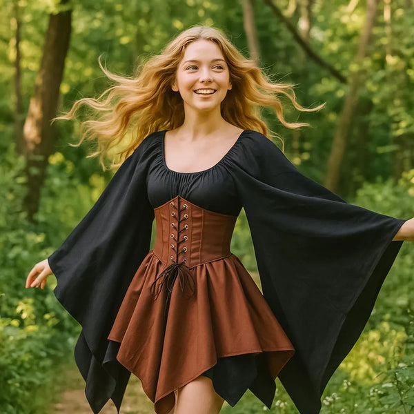 Renaissance Bell Sleeve Gown, Medieval Renaissance Corset Dress, Women's Renaissance Cosplay Dress with Bell Sleeve, Halloween Outfit