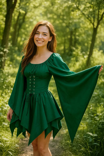 Renaissance Bell Sleeve Gown, Medieval Renaissance Corset Dress, Women's Renaissance Cosplay Dress with Bell Sleeve, Halloween Outfit