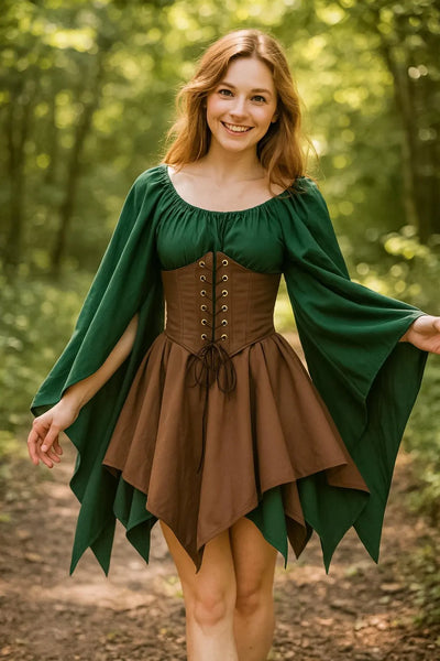 Renaissance Bell Sleeve Gown, Medieval Renaissance Corset Dress, Women's Renaissance Cosplay Dress with Bell Sleeve, Halloween Outfit