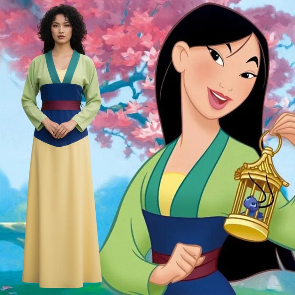 princess mulan dress Girls Sparkle Classic Costume golden foil filigree Mulan Replica Dress