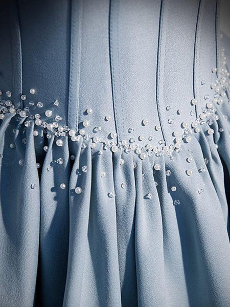 Women Short Sleeve Sky Blue Long Pleated Princess Dress Daughter Birthday Event Party Prom Dress