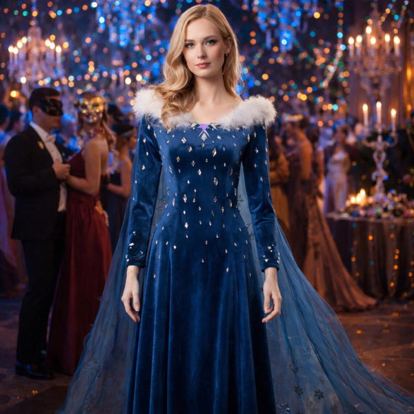 Elsa Winter Costume for Adult Frozen Elsa Cosplay Dress with Cape