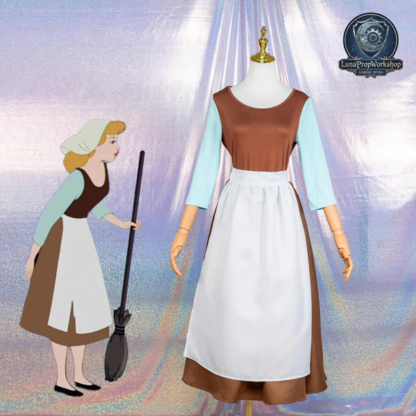 Princess Cinderella Maid Costume Cinderella Peasant Servant Apron Dress Halloween Cosplay Outfit