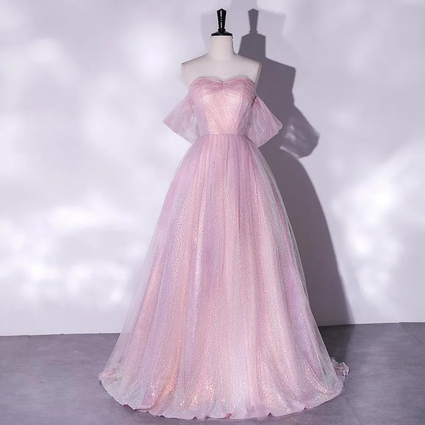 Pink Glitter Princess Long Dress Shiny Gradaution Birthday Party Prom Dress For Daugther