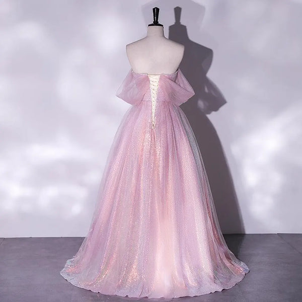 Pink Glitter Princess Long Dress Shiny Gradaution Birthday Party Prom Dress For Daugther