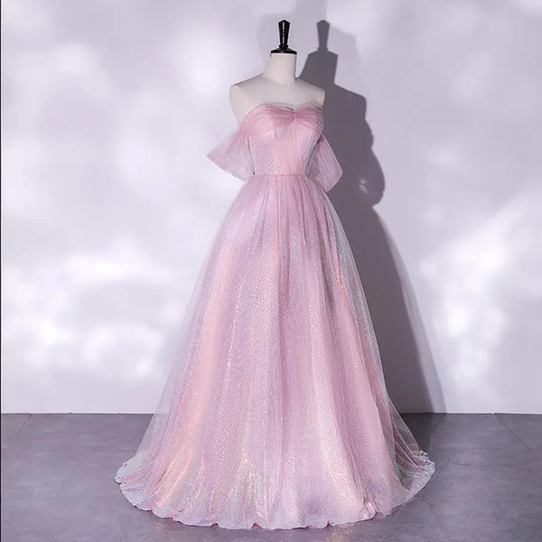 Pink Glitter Princess Long Dress Shiny Gradaution Birthday Party Prom Dress For Daugther
