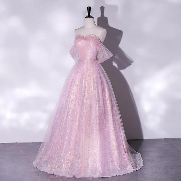 Pink Glitter Princess Long Dress Shiny Gradaution Birthday Party Prom Dress For Daugther