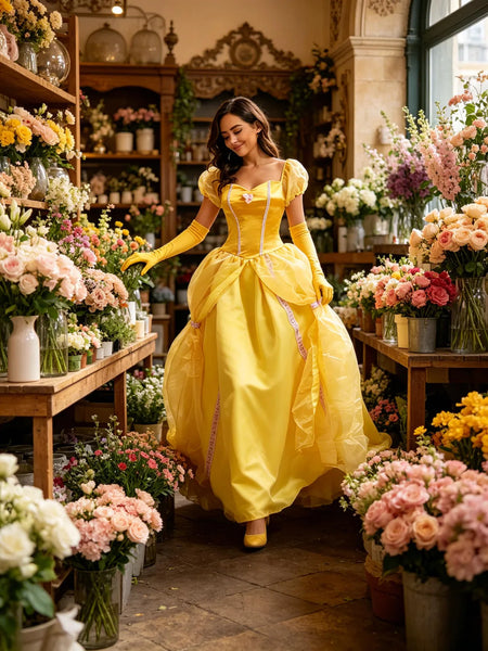 Halloween Beauty and the Beast Belle Dress for Women, Princess Cosplay Gown, Handmade, Warm Natural Style, Party & Performance Costume