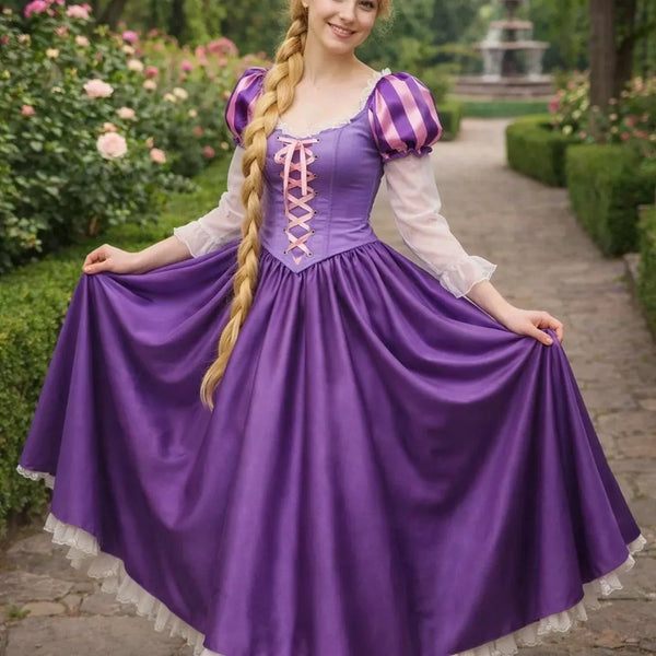 Long Hair Princess Dress, Purple Cosplay Gown,Girls Fairytale Costume, Halloween Outfit : Birthday Party Gown,Princess Ball Gown