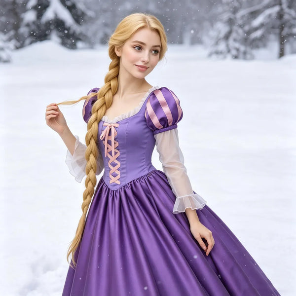 Long Hair Princess Dress, Purple Cosplay Gown,Girls Fairytale Costume, Halloween Outfit : Birthday Party Gown,Princess Ball Gown