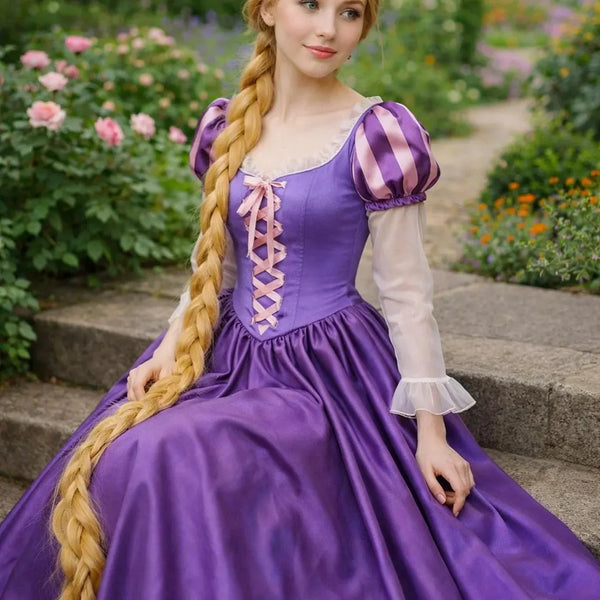 Long Hair Princess Dress, Purple Cosplay Gown,Girls Fairytale Costume, Halloween Outfit : Birthday Party Gown,Princess Ball Gown