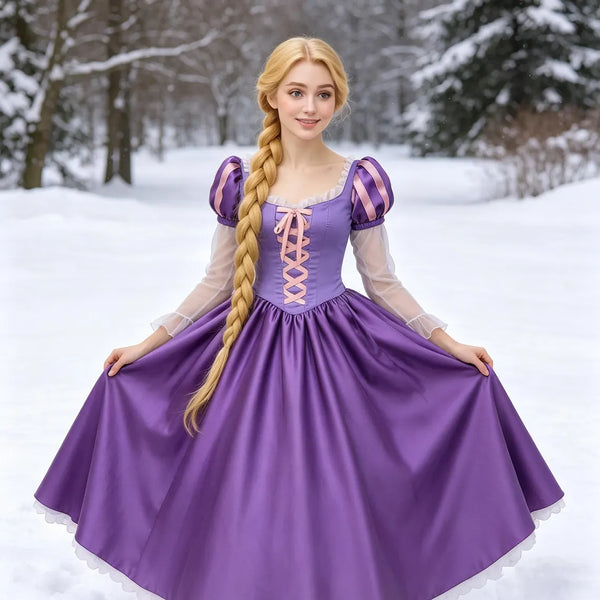 Long Hair Princess Dress, Purple Cosplay Gown,Girls Fairytale Costume, Halloween Outfit : Birthday Party Gown,Princess Ball Gown
