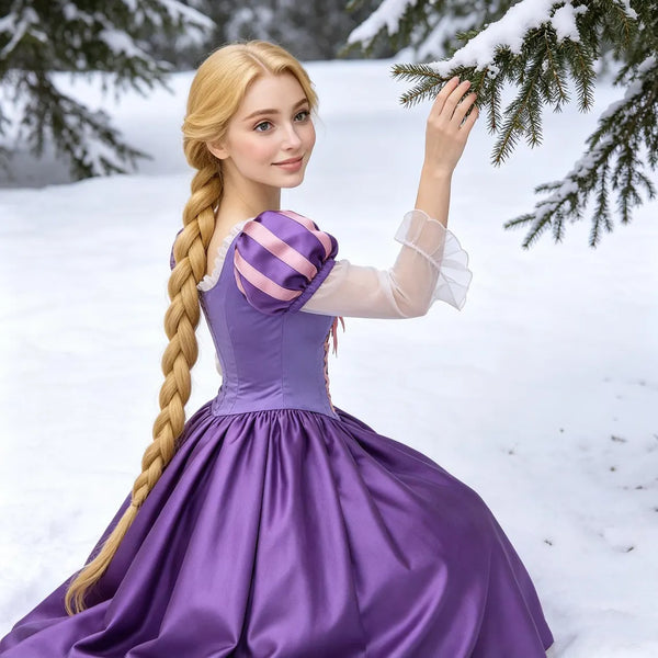 Long Hair Princess Dress, Purple Cosplay Gown,Girls Fairytale Costume, Halloween Outfit : Birthday Party Gown,Princess Ball Gown