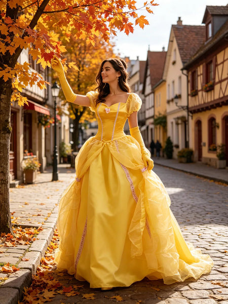 Halloween Beauty and the Beast Belle Dress for Women, Princess Cosplay Gown, Handmade, Warm Natural Style, Party & Performance Costume