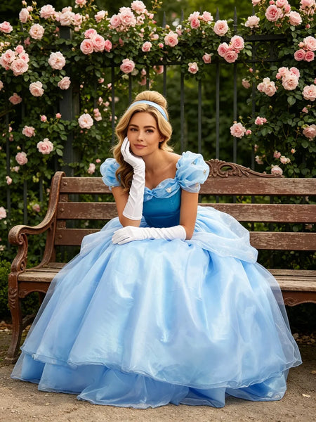 Blue Princess Cosplay Dress, Cinderella Costume, Snow White Inspired Gown, Handcrafted Stage Performance Outfit, Halloween Fairy Tale Dress