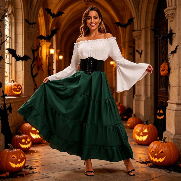 Medieval Queen Costume for Women, Vintage Renaissance Long Dress, Halloween Masquerade & Stage Performance Outfit